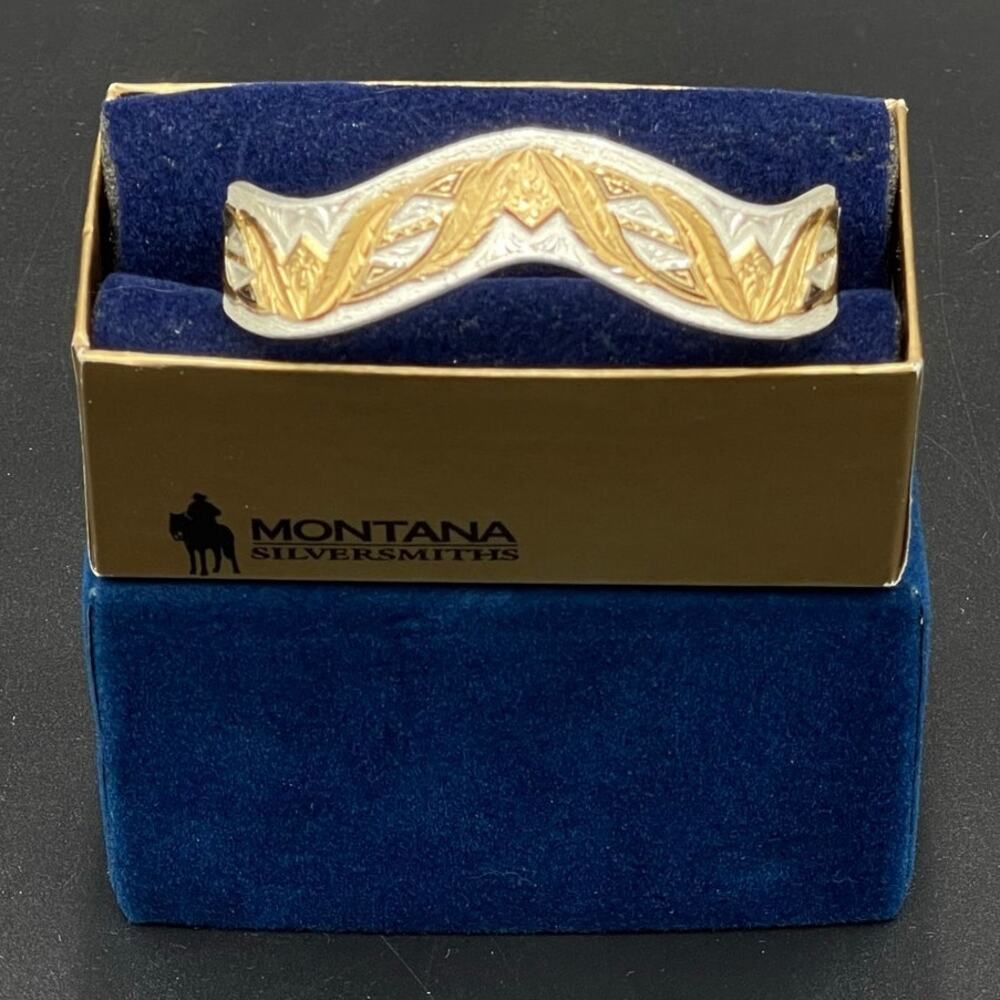 Montana Silversmiths Silver Gold Boundless Legacy Engraved Cuff Bracelet Vtg